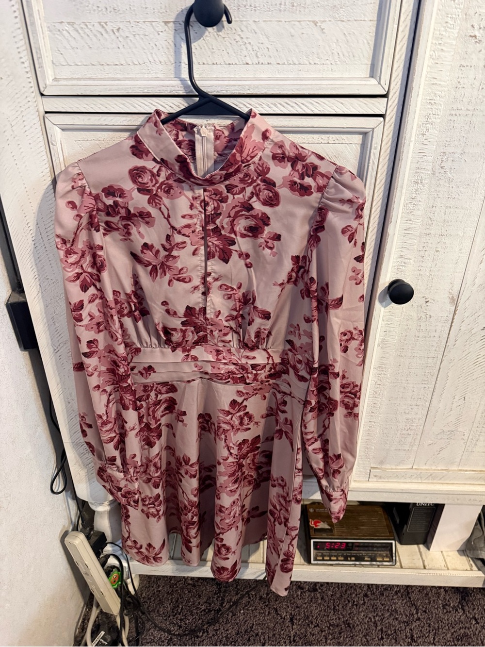 SHEIN Pink Floral Long Sleeve High Neck Dress